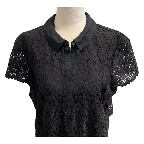 NEW YORK & COMPANY Black Lace Overlay Dress w/ Collar Size XLARGE Collared Lined - Picture 5 of 11